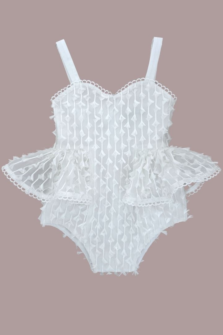 Birds of a Feather Playsuit - Snow White Feathered Organza