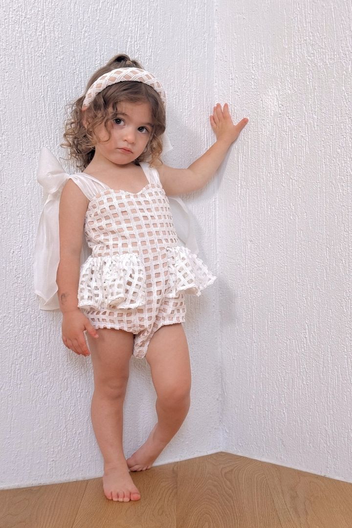 La Belle Playsuit - Snow White Lattice Lace Chlo and Amlie La Belle Playsuit - Snow White Lattice Lace Chlo and Amlie