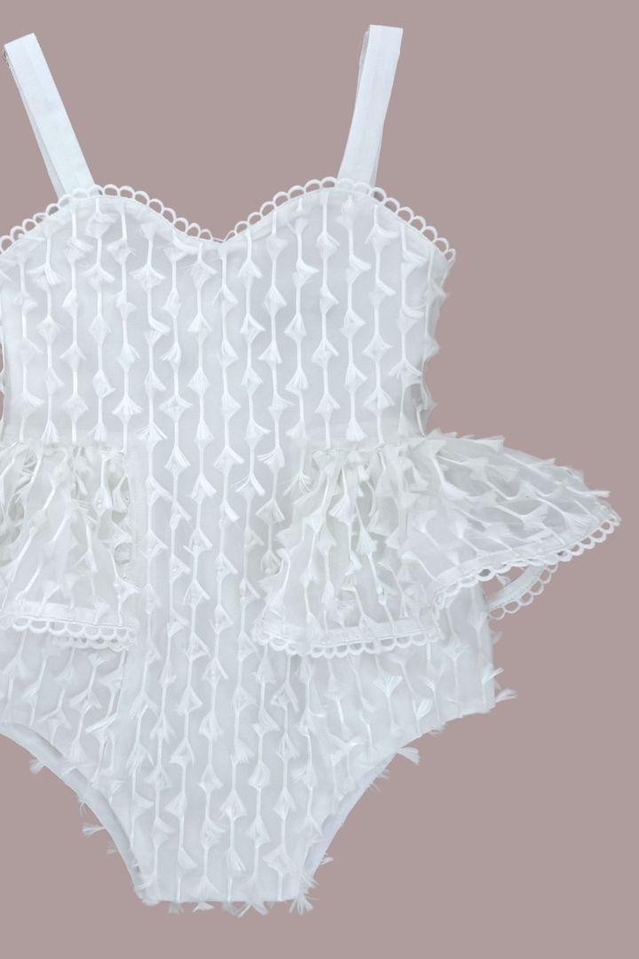 Birds of a Feather Playsuit - Snow White Feathered Organza