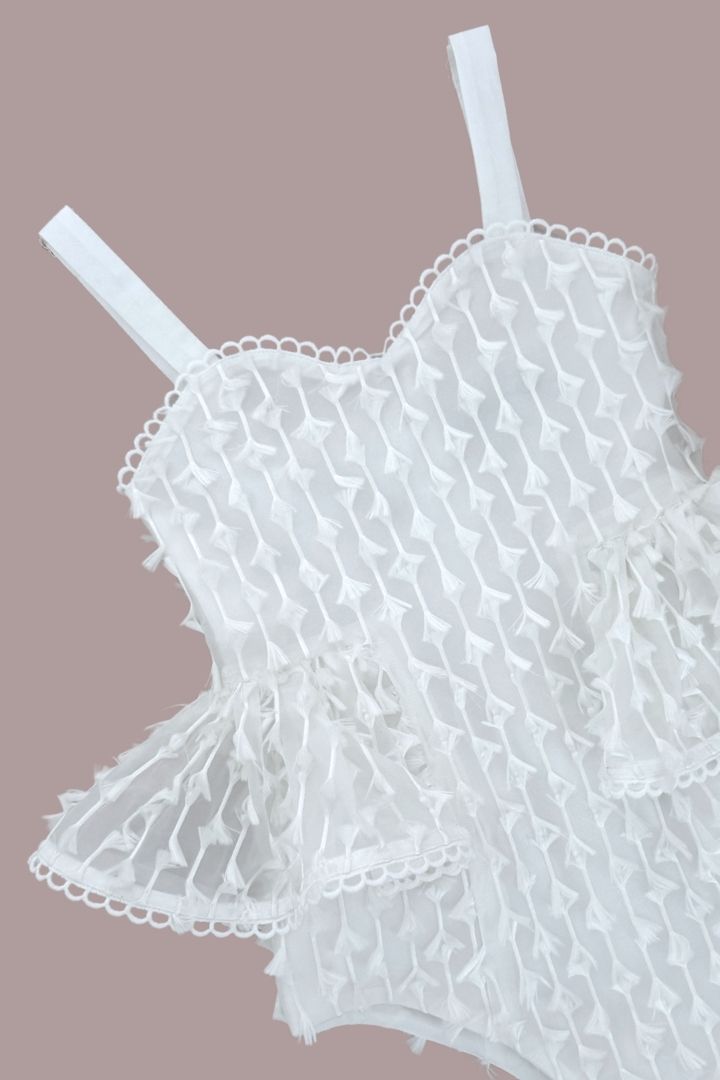 Birds of a Feather Playsuit - Snow White Feathered Organza