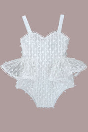 Birds of a Feather Playsuit - Snow White Feathered Organza