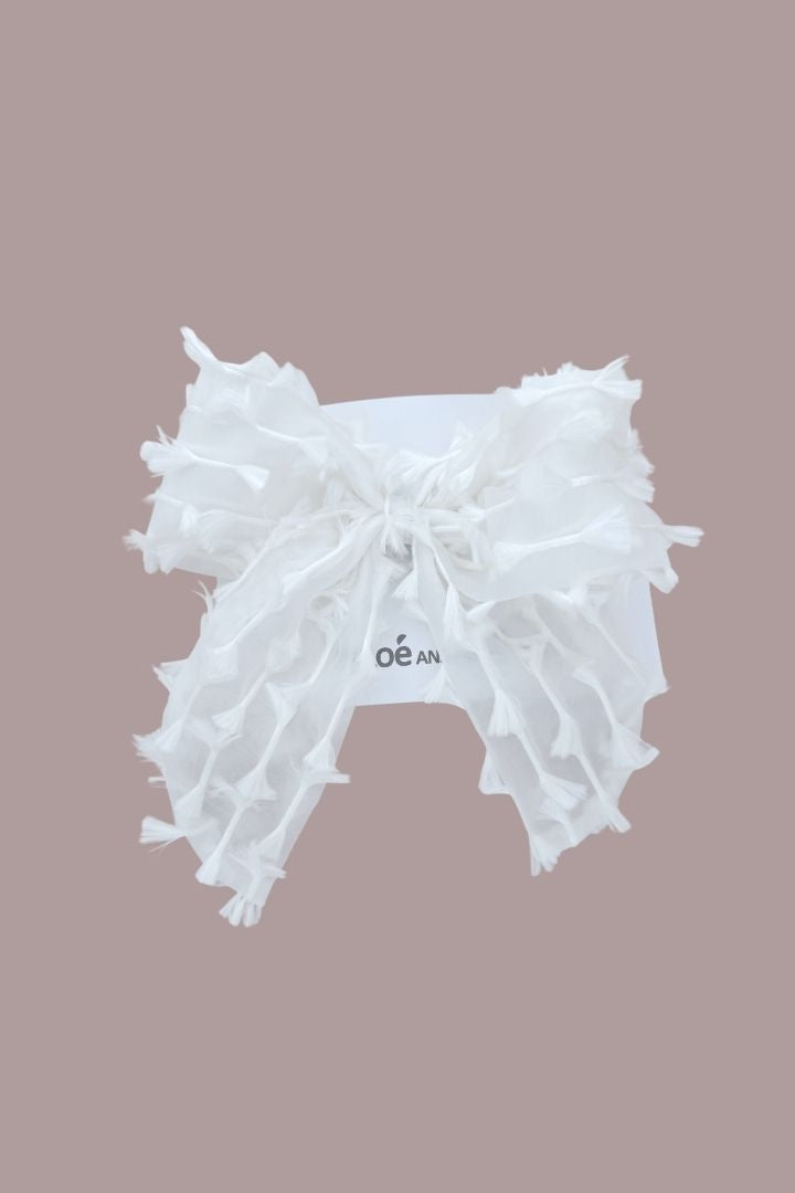 Bow Hair Slide - Snow White Feathered Organza