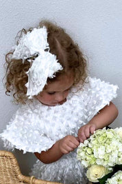 Bow Hair Slide - Snow White Feathered Organza