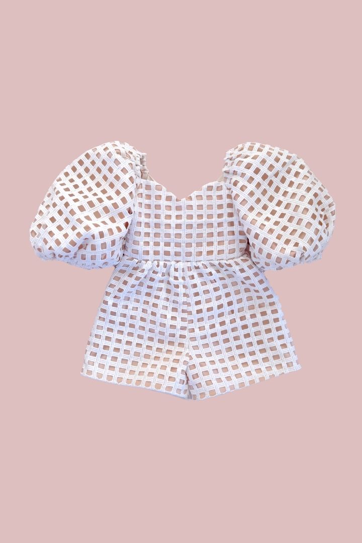 Cloud Nine Playsuit - Snow White Lattice Lace