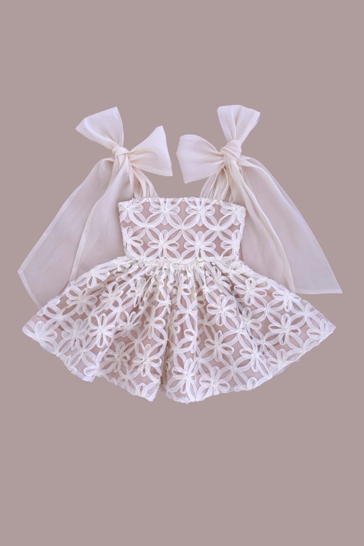 Come What May Dress - Ivory Rose Floral Ribbons - SAMPLE