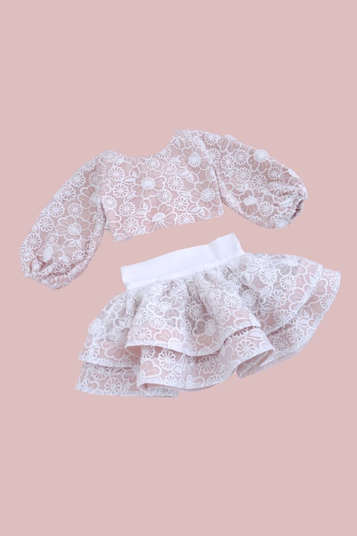 STYLE SET: Celestial Top & in Bloom Skirt Set - Snow White Botanica