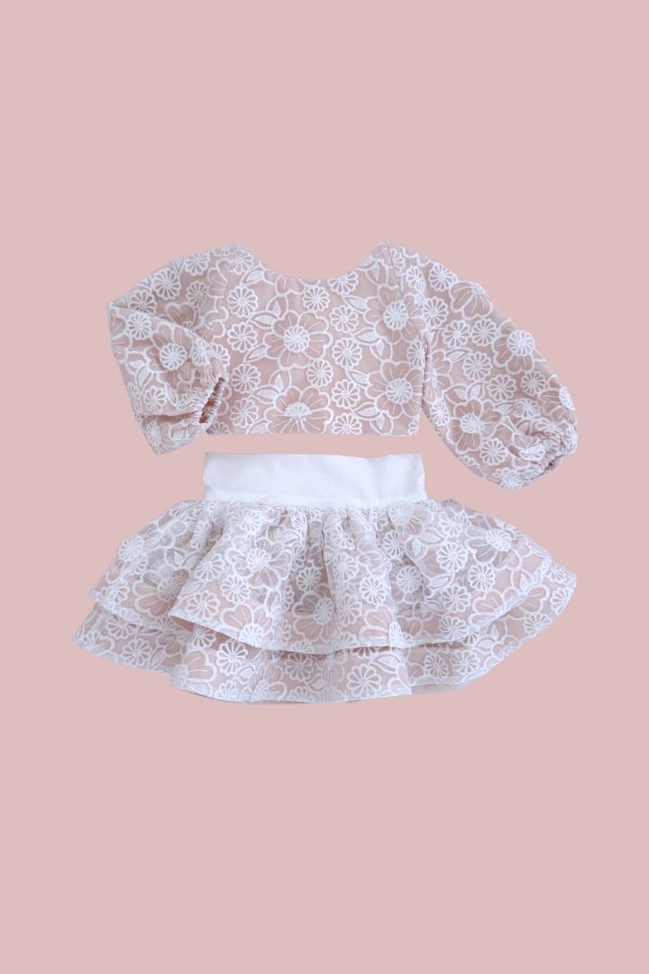 STYLE SET: Celestial Top & in Bloom Skirt Set - Snow White Botanica