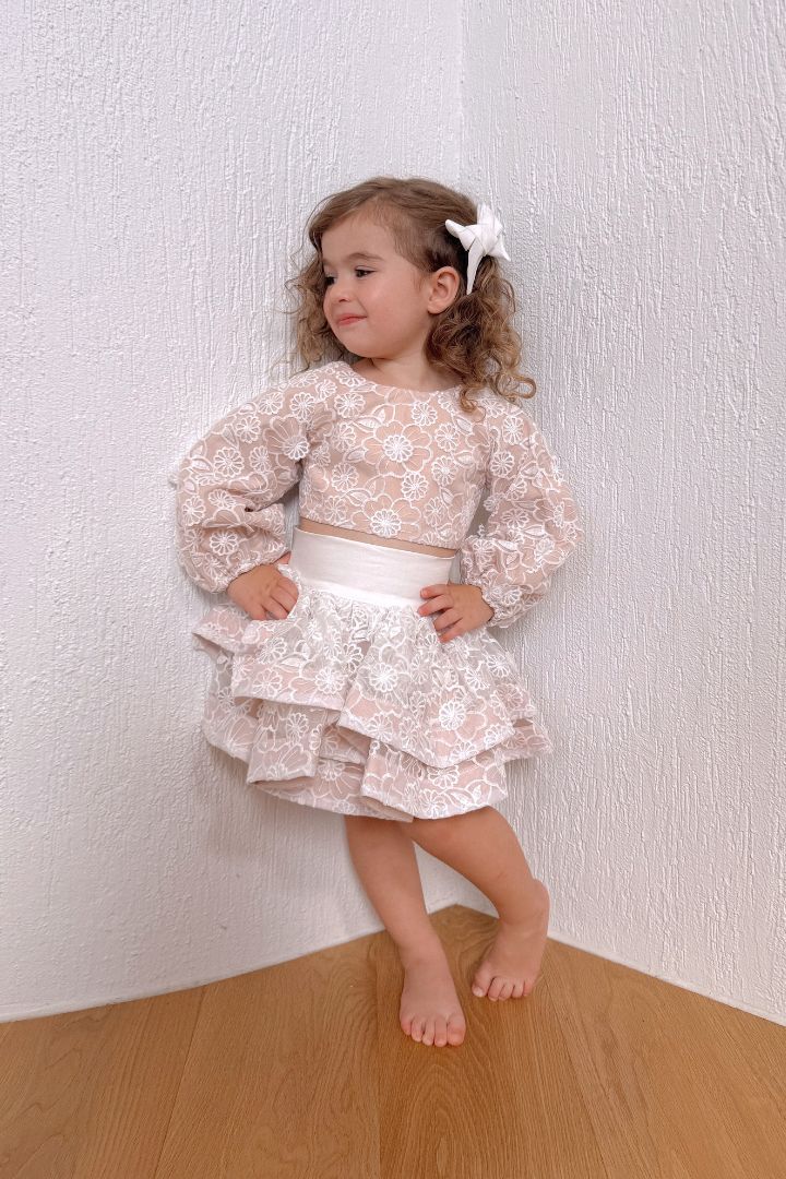 STYLE SET: Celestial Top & in Bloom Skirt Set - Snow White Botanica