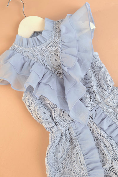 You're My Lucky Star Playsuit - Powder Blue Doily Lace