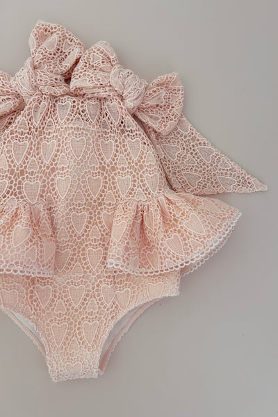 Paper Doll Playsuit - Ballet Pink Hearts Lace