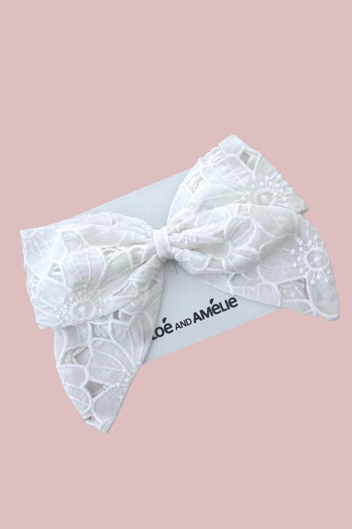 Bow Hair Slide - Snow White Magnolia Lace