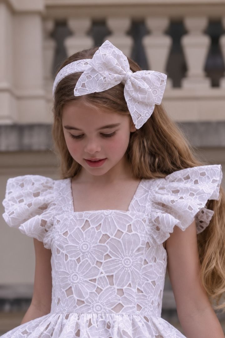 Bow Headband - Snow White Magnolia Lace