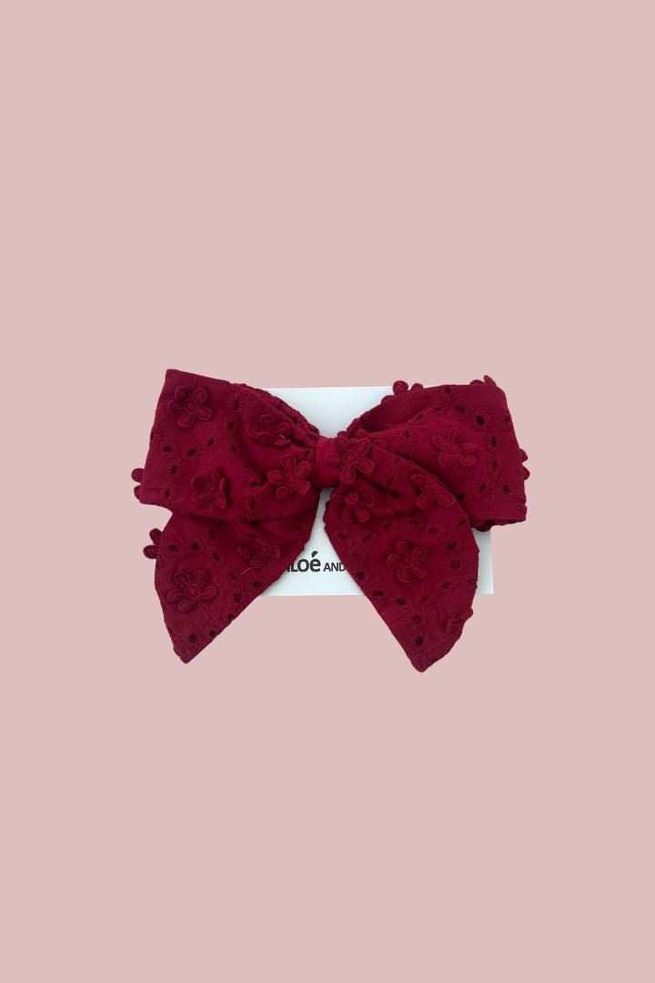 Bow Hair Slide - Cherry Blossom Broderie