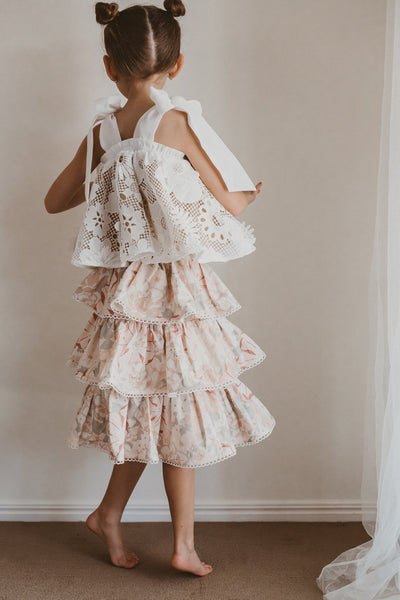 Sing a Song of Rainbows Skirt - Blush Watercolour Floral - Chloé and Amélie