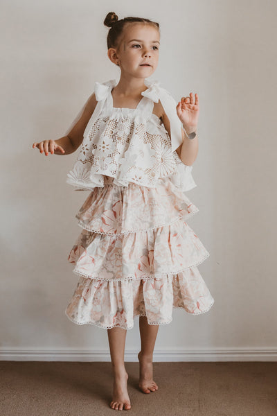 Sing a Song of Rainbows Skirt - Blush Watercolour Floral - Chloé and Amélie