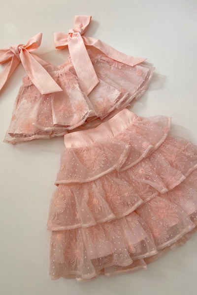 Sing a Song of Rainbows Skirt - Peony Pink Morning Glory Spot Tulle - Chloé and Amélie