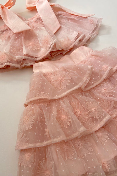 Sing a Song of Rainbows Skirt - Peony Pink Morning Glory Spot Tulle - Chloé and Amélie