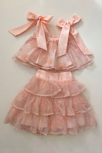 Sing a Song of Rainbows Skirt - Peony Pink Morning Glory Spot Tulle - Chloé and Amélie