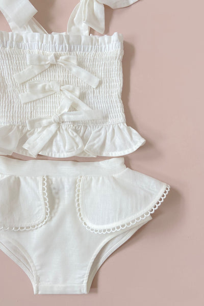 STYLE SET: Pocket Full of Posies Top and Made Them Cry Shortie Shorts - Antique White - Chloé and Amélie